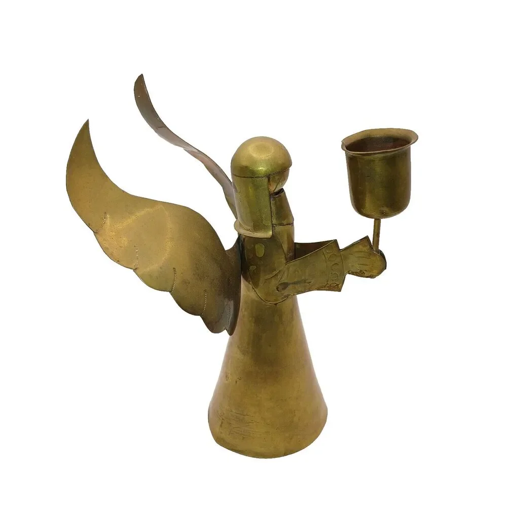 Vintage Brass Angel Candle Holder Christmas Decoration Rustic Farmhouse 7.5 in